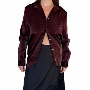 Burgundy slinky button up blouse size XL